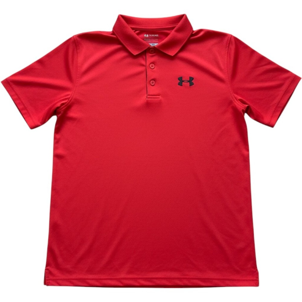 Under Armour Polo Shirt Kids YXL Red HeatGear Short Sleeve Loose Fit